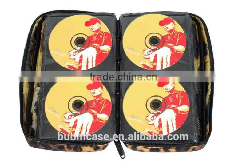 Fashion 64 Capacity Snow Leopard Grain PU Leather Cover CD DVD Bag CD DVD Storage Bag Car Disc Case