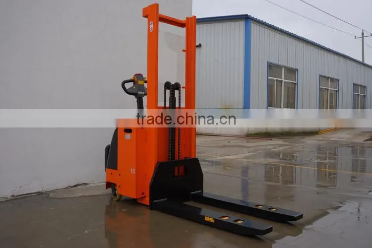 1t 1.6m standing operation electric straddle pallet stacker