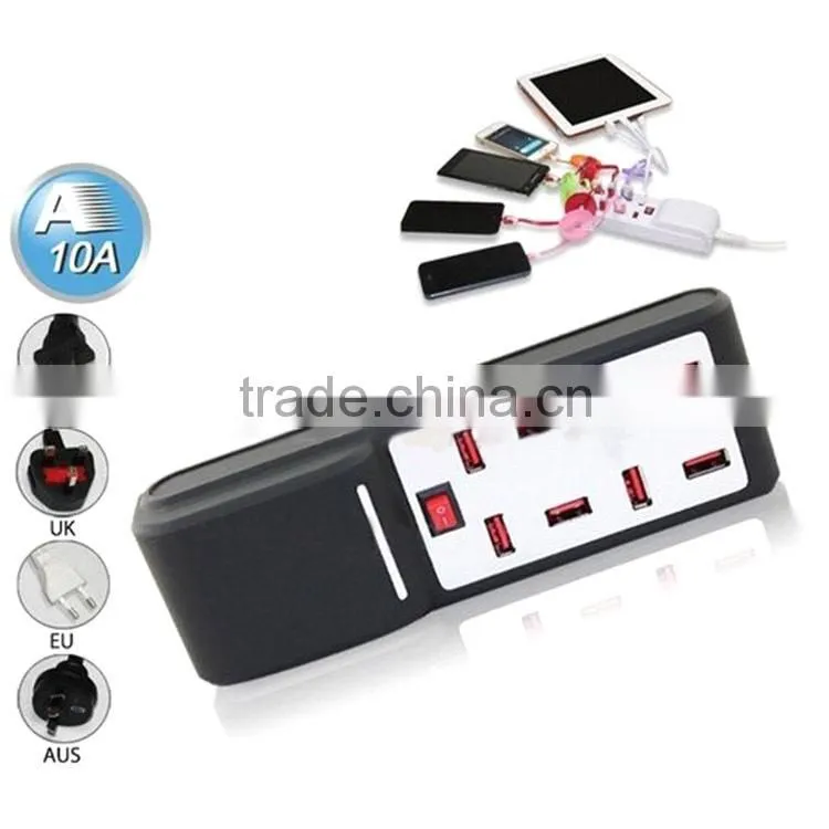 2015 hot new 6 ports usb intelligent Super fast flat mobile phone battery charger