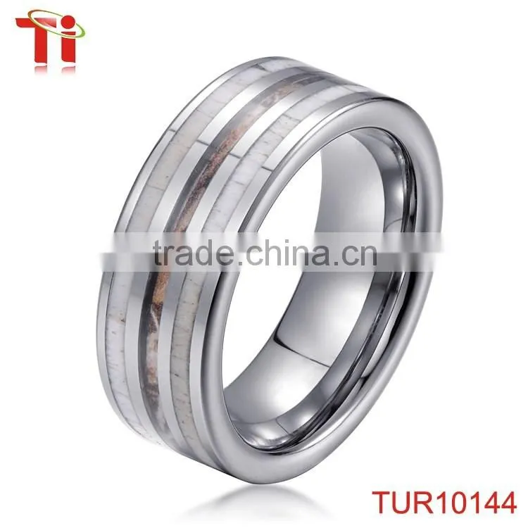 Tungsten carbide wedding ring inlay antler without plating