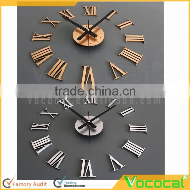 Modern DIY Art 3D Metal Roman Numeral Wall Clock for Home Office Decoration