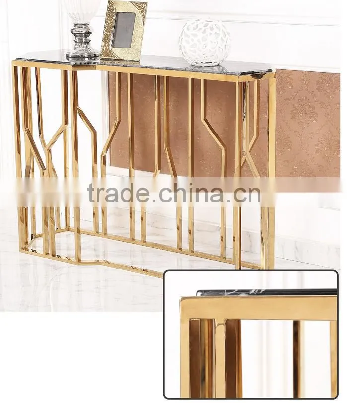Special Model OEM Design Black Marble Top Console Table With Golden Stainless Steel Base For Home Use