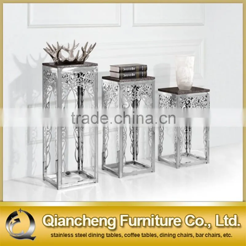Metal flower stand square tempered glass top table sets