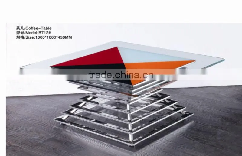 2015 hot selling Italian design stainless steel glass top coffee table B6688