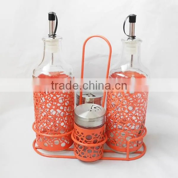 hollow out of skin glass oil bottle red sleeve spice jar set for mother day gift