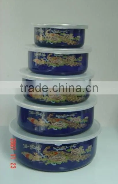 enamel storage bowl mixing bowl salad bowl food container enamel bowl with PP lid