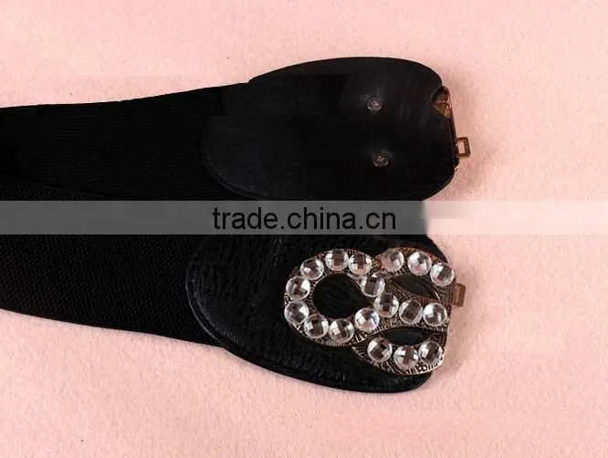 Fashion rhinestone paved S flower pattern alloy buckle elastic sex women lady waist belt