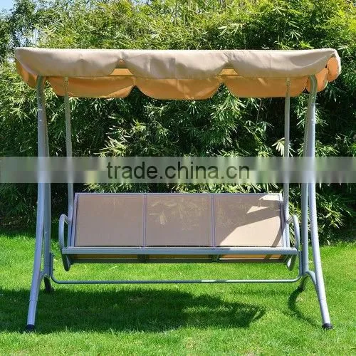 Customized 3 seats beige teslin hanging chair outdoor swing chair for hot sale