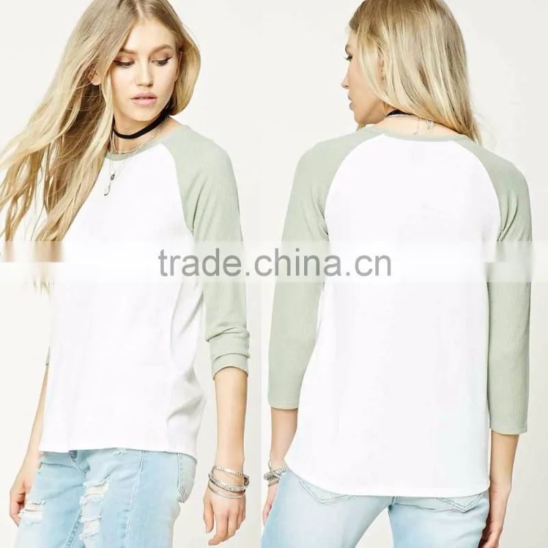 tee shirts custom print 3/4 contrast raglan sleeves round neckline Knit oversized Baseball Tee Shirt