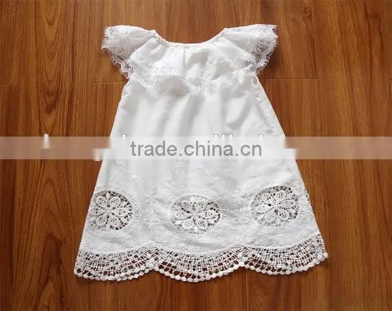 Embroidery Lace Ruffle Neck Long White Baby Girl Dress Gown Naming Ceremony Wedding Dress Children Frock Model HSR5905