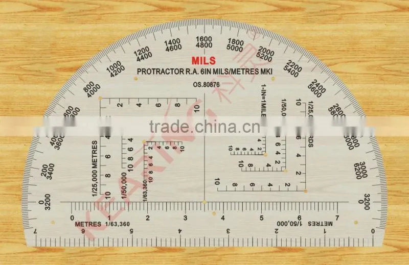 Kearing square scale protractor, plastic military protractor, with triangel scale inside 1:50000 & 1:25000 #KMP-4