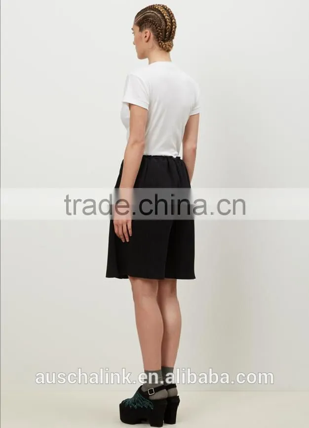wholesale loose fit wide leg open women black rib custom sweat shorts