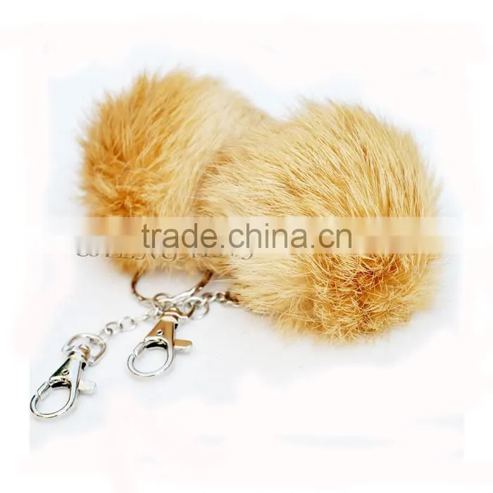 CX-R-36 Wholesale Fur Key Ring Real Rabbit Fur Balls