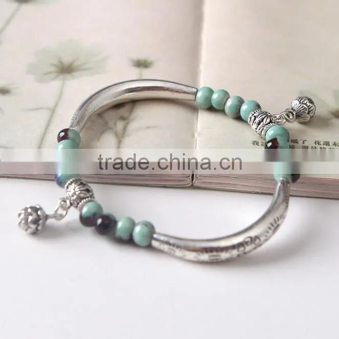 F20028N Wholesale Women Bracelet Natural Stone Beaded Custom Bracelets silver hand chains