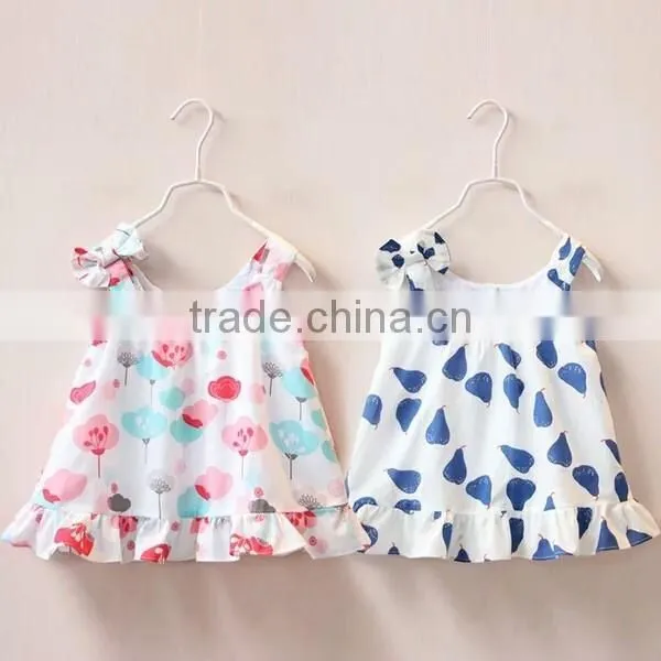 2016 New Print Design Flower Ruffles Baby Girls Dresses