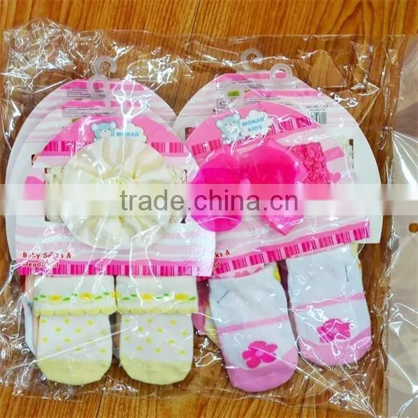 Flower plain baby girl's headband + socks set for baby gift