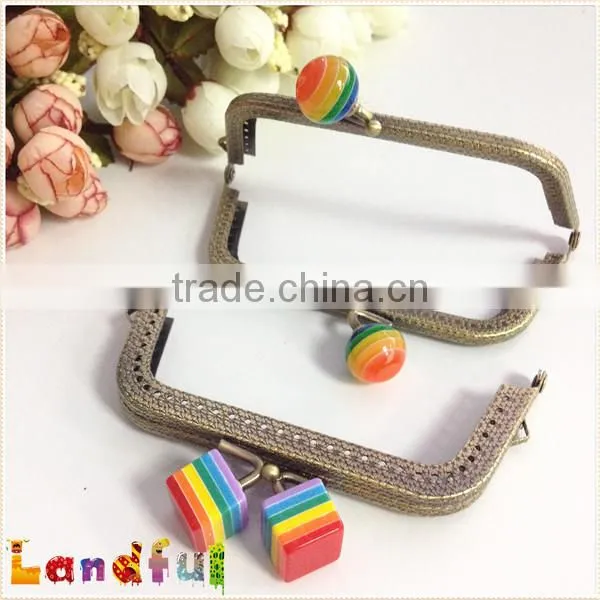 Antique Bronze Rainbow Frames Kiss Lock Cube Metal Handbag Frame