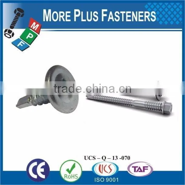 Taiwan #12-14 x 2" Hex - Unslotted Hex Washer Head Epoxy #3 410 Stainless Steel Bonded Sealing Washer Self-Drilling Screw
