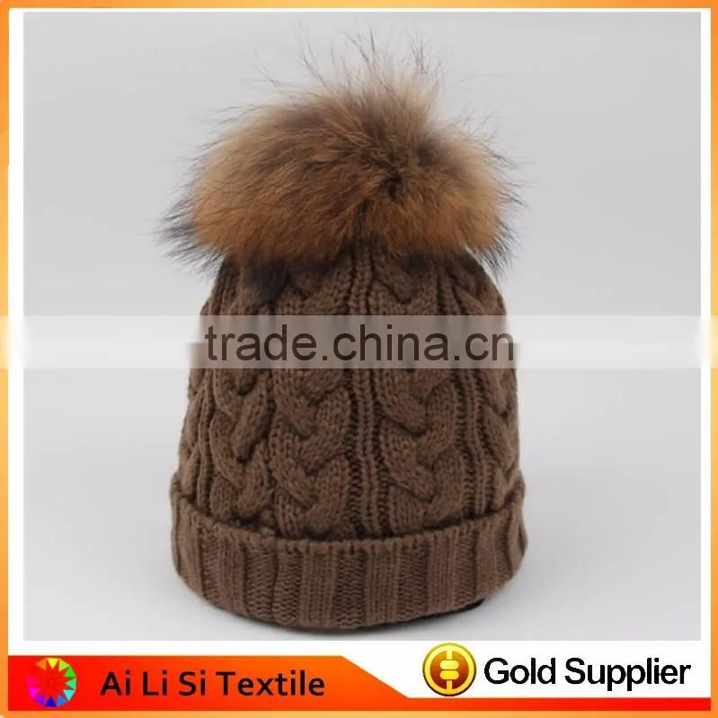 Fashion Colorful Acrylic Winter Beanie Hat, Winter Hats With Fur Pompoms,Custom Knitted Wool Hats