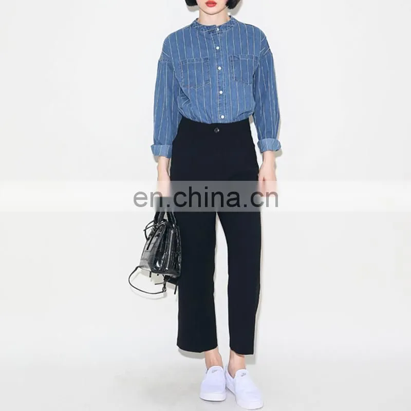 Female long striped denim coat women coat