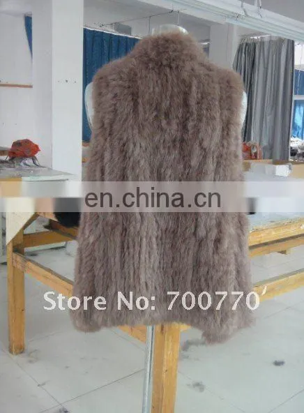 Rabbit Fur Hand Knitted Vest With Open Front And Peaked Hem 2012 New Hand Knitted Style Fashion Women Gilet STY.NO.3053-1