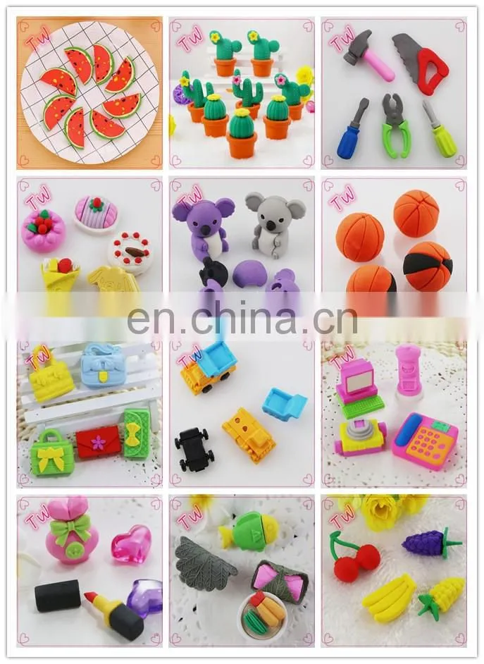 China yiwu factory High quality custom printed kids fashion cute animal shaped mini glowing erasers promotional