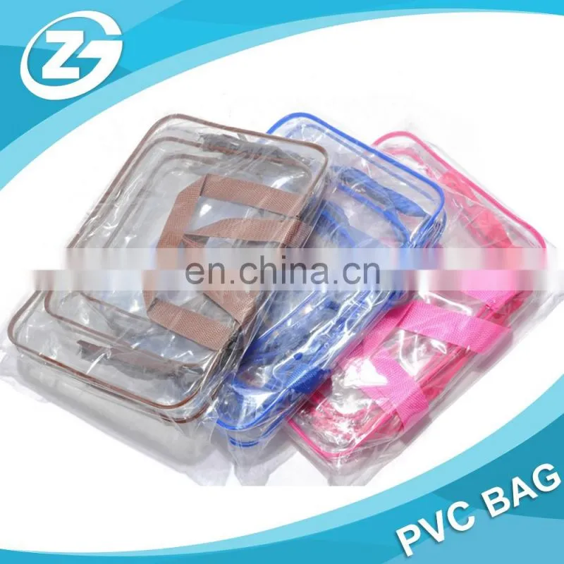 3 Different Size Cosmetic Makeup Travel Wash Bag Holder Organizer Pouch Clear Vinyl PVC Toiletry Bag Set with Zipper, Handle