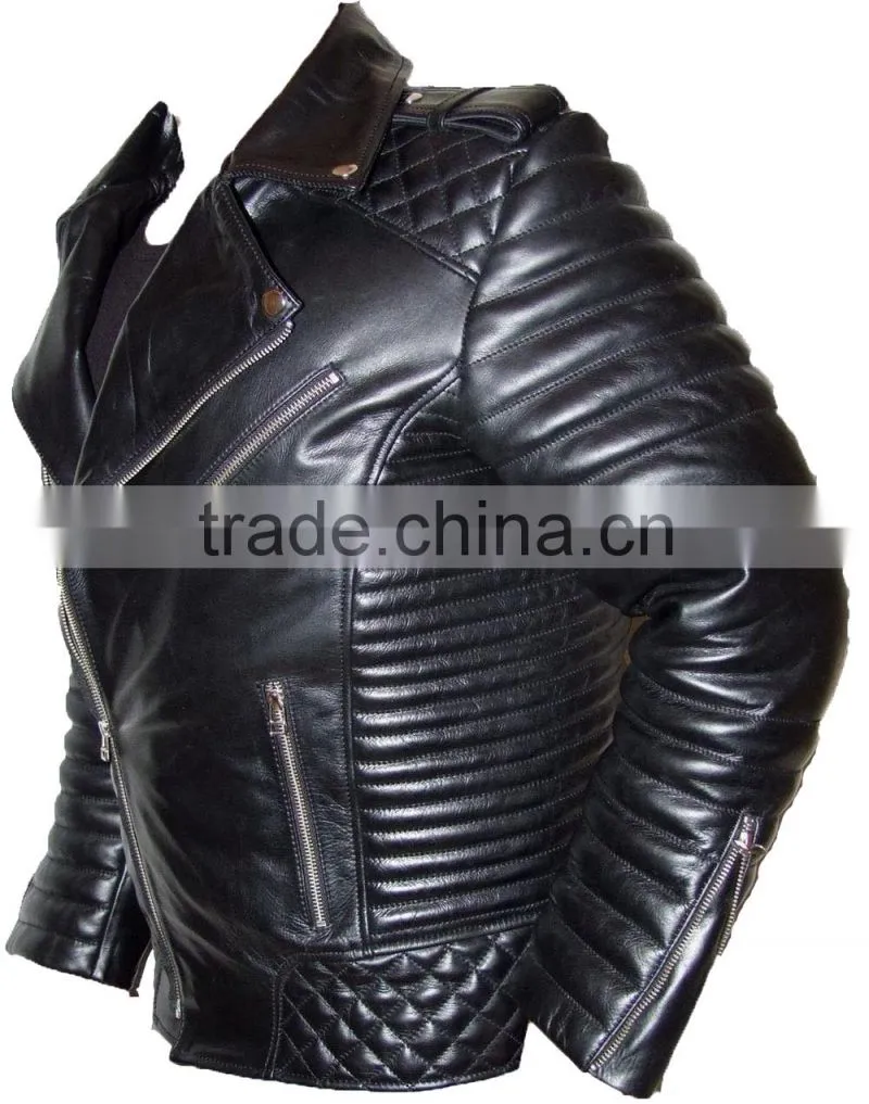 Armored Leather Motorcycle Jacket with Gun Pocket