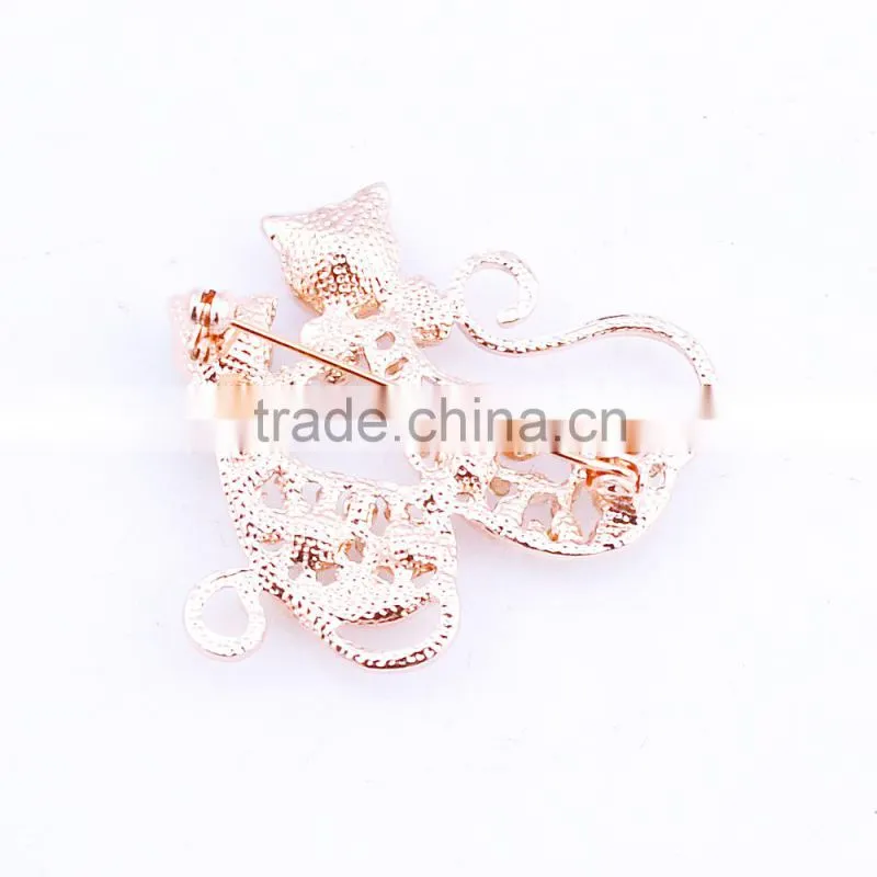 Alloy brooch rhinestone brooch lovely double cat brooch pearl brooch