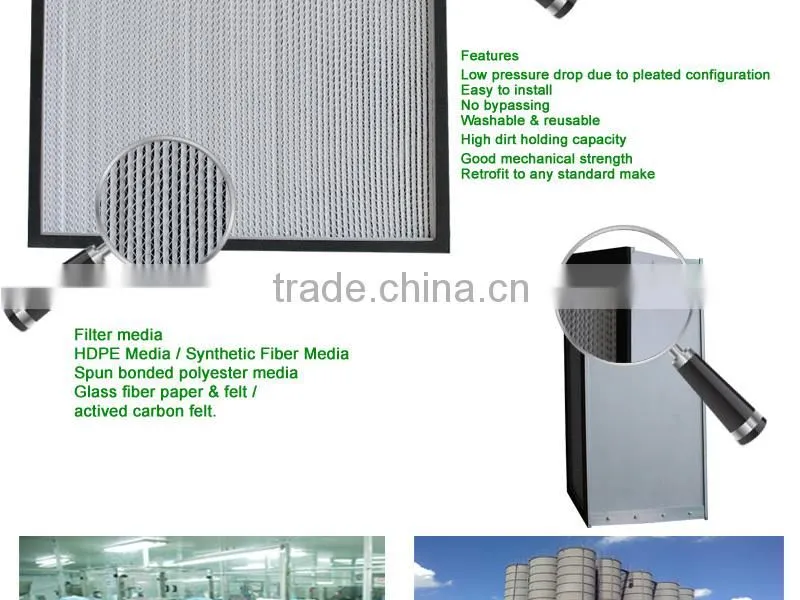 Galvanized frame air filter system hepa filter