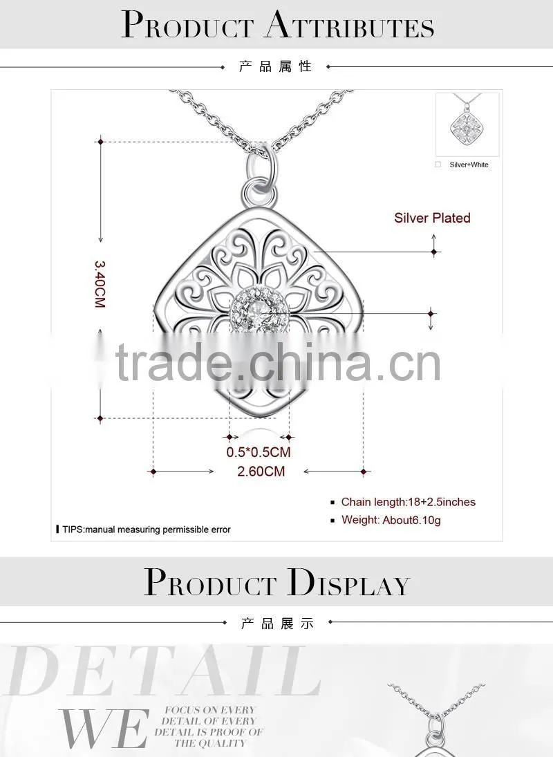 America Hot Selling New Fashion Style Fast Delivery Wholesale fashion Silver plated Zircon necklaces