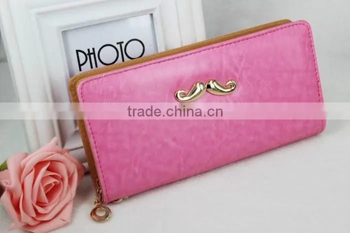 Women's Classic Multifunction PU blue coin purse wallet with Mustache