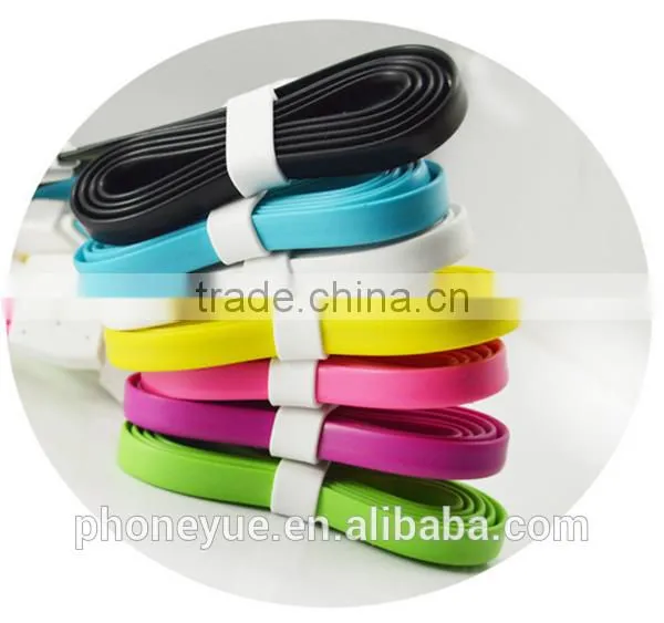 colorful flat 1.2m 3 in1 charging usb cable for iphone and for samsung