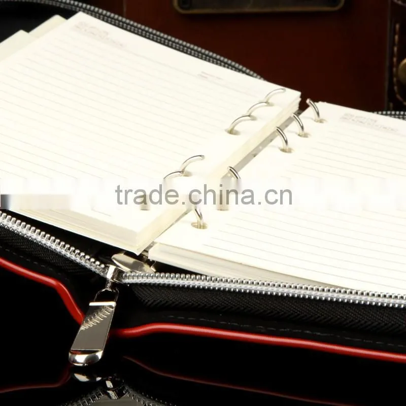 Business 6 ring binder leather zippered A5 notebook