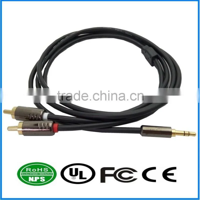 3.5mm Male to 2RCA Cable Gold Plated Audio I/O Wire Stereo Panel Mount Cable for PC, Car Audio, Audio Equipment