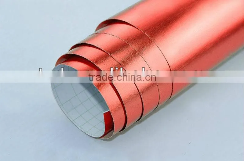 Red Chrome Brushed Car Sticker with air drains 1.52*30m each roll