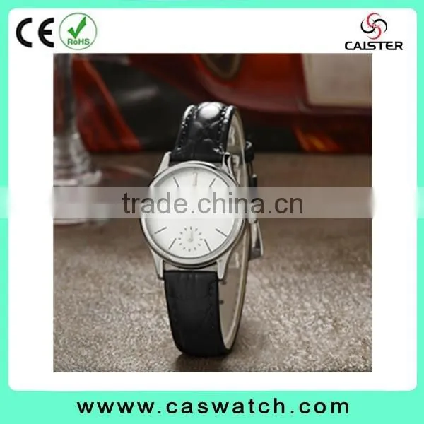 2016 classic design concise couple watch, crocodile texture leather watch, fancy couple watch with a small eye