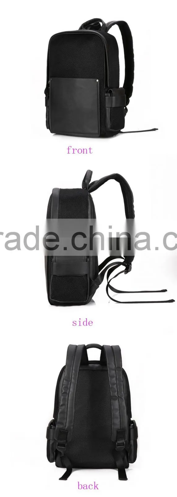 Fashion black pu coted canvas high quality school backpack bags