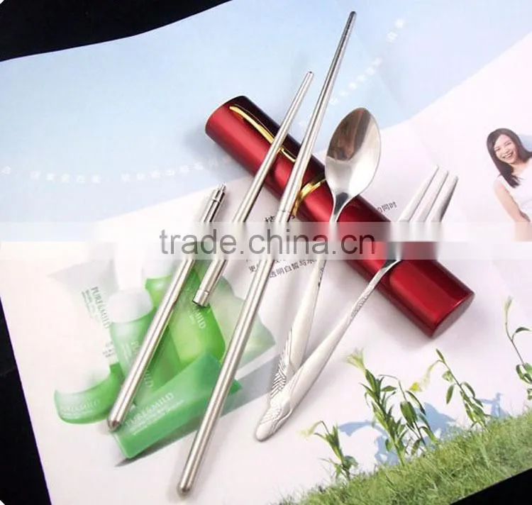 Outdoor mini stainless steel folding chopsticks spoon fork kits