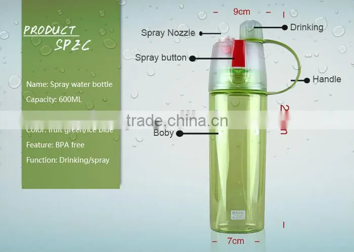 OEM New Design Mist Spray Sport Outdoor Water Bottle Side Handle