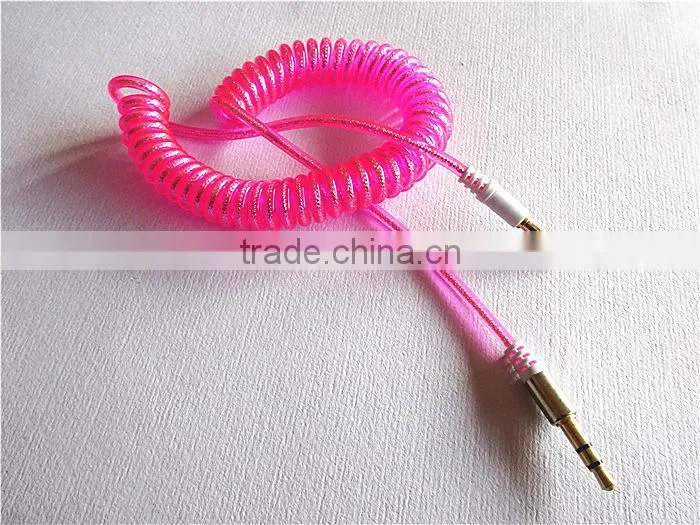 fashion audio/DC3.5MM transparent spiral gold-plated cable