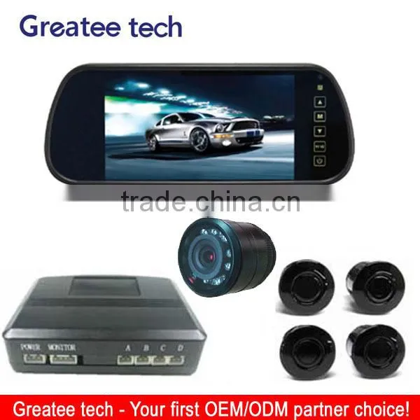 7 inch display mirror video parking sensor system with camera and bluetooth