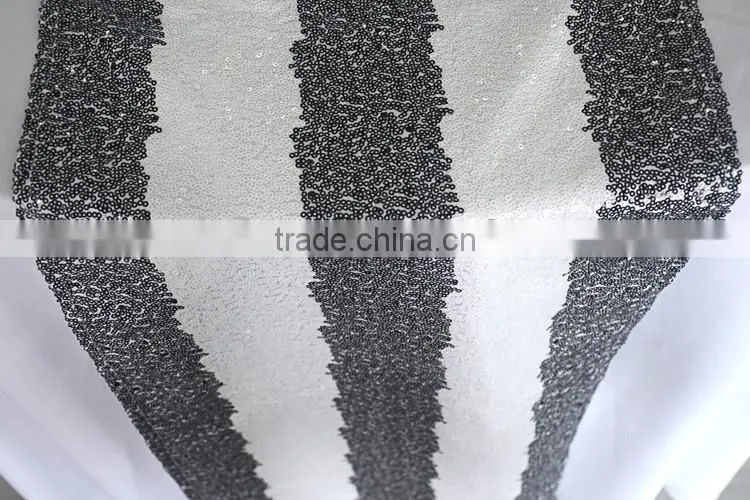 100%Polyester black stripe sequin table runner cheap table runners