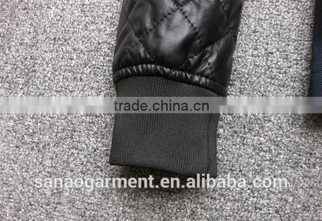 2015 casual men's splicing imitation leather sleeve baseball jacket