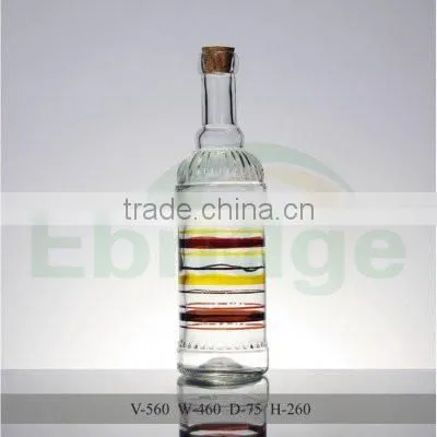 560ml colorful vodka glass bottles with cork cap