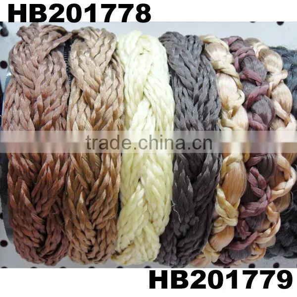 plastic headband braided human hair wigs with attached hair