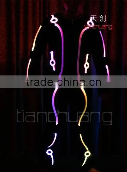 Remote & DMX512 controlled full color LED fiber optic tron dance costumes
