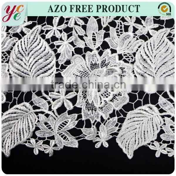 leaf design Chemical 100 polyester embroidery lace fabric for bridal