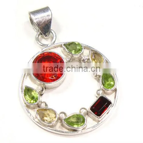 Semi precious gemstone pendant 925 sterling silver picture jasper jewelry