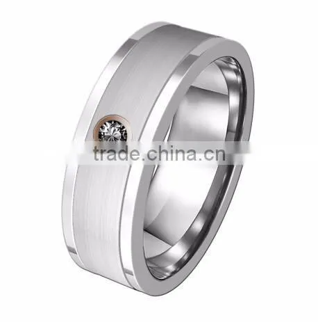 Men's Tungsten CZ Bands with Mirror Polished Tungsten Stripe jewelry ring